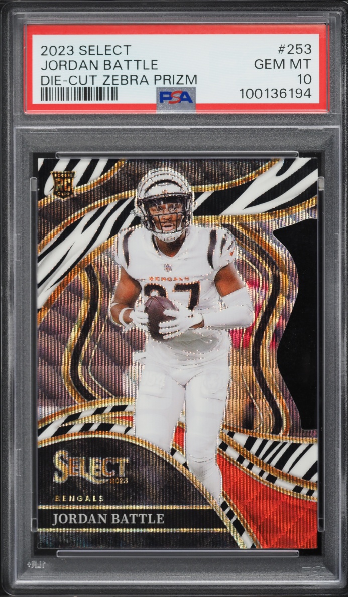 2023 Select Club Level Zebra Prizm Die-Cut Jordan Battle ROOKIE #253 PSA 10 GEM MINT