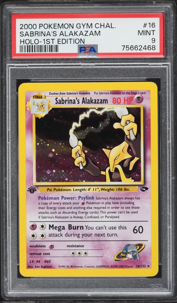 2000 Pokemon Gym Challenge 1st Edition Holo Sabrina's Alakazam #16 PSA 9 MINT