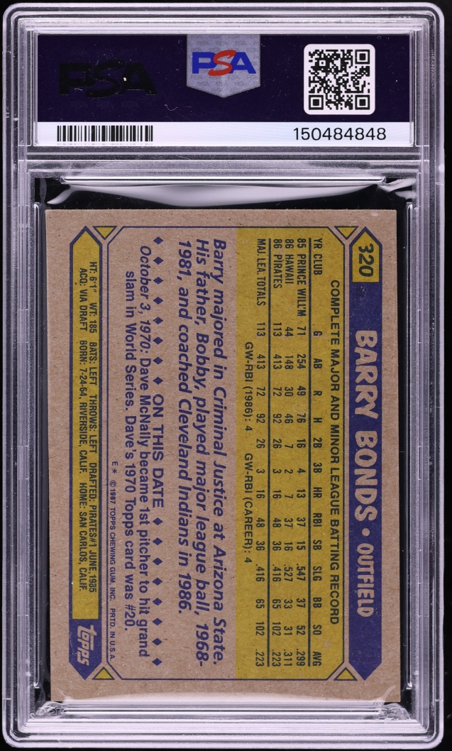 1987 Topps Barry Bonds ROOKIE #320 PSA 5 EX