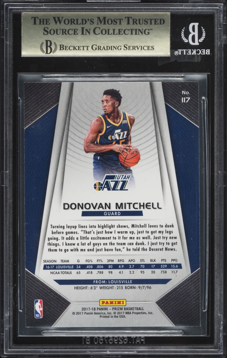 2017 Panini Prizm Donovan Mitchell ROOKIE #117 BGS 9.5 GEM MINT