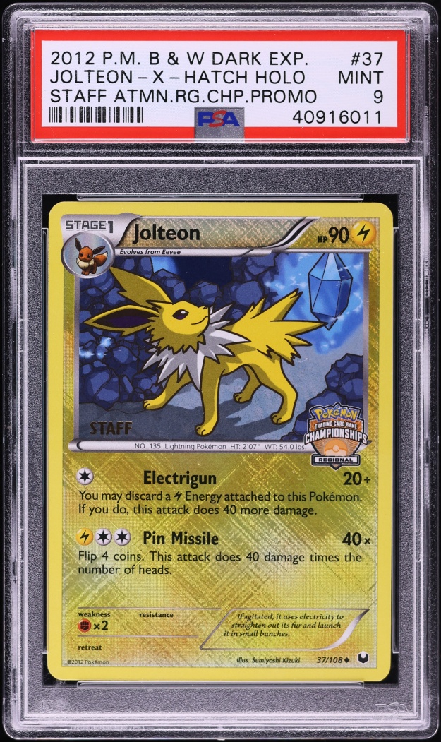 2012 Pokemon BW Dark Explorers Regional Championships Staff Holo Jolteon PSA 9 MINT