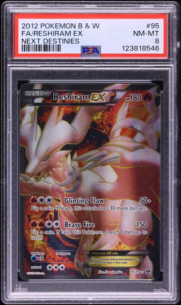 2012 Pokemon Black & White Next Destinies Full Art Reshiram EX #95 PSA 8 NM-MT