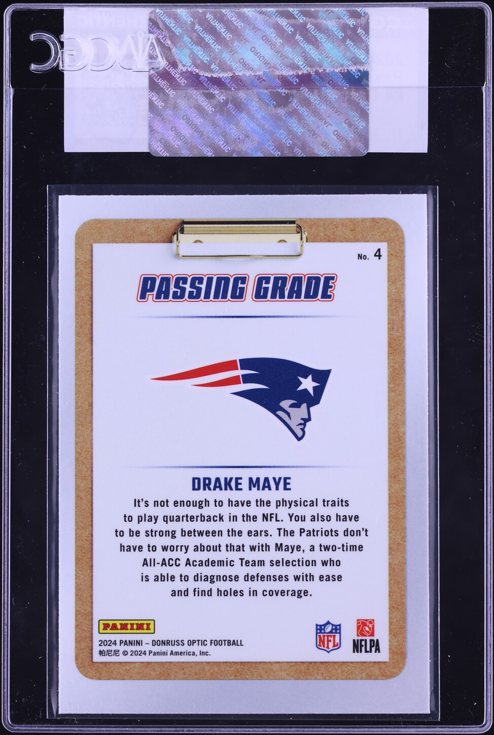 2024 Donruss Optic Passing Grade Drake Maye ROOKIE #4 CGC AUTH