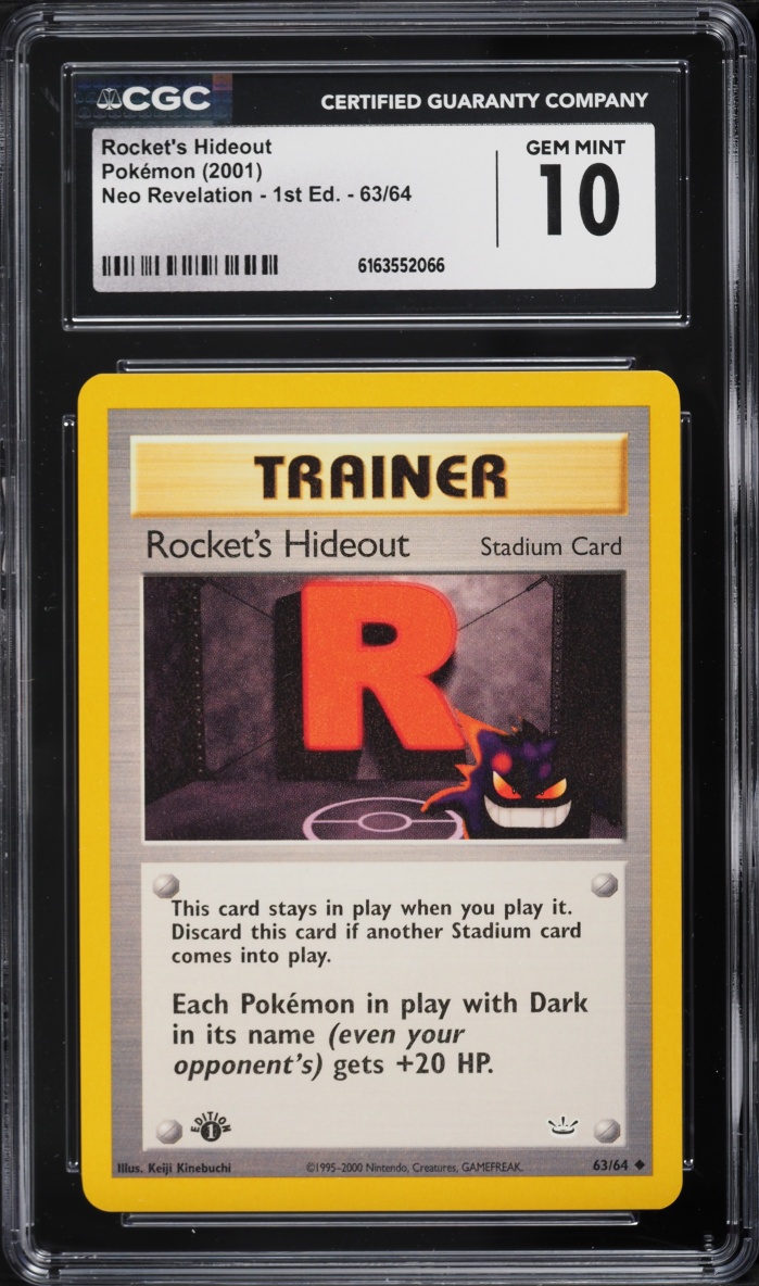 2001 Pokemon Neo Revelation 1st Edition Rocket's Hideout #63 CGC 10 GEM MINT