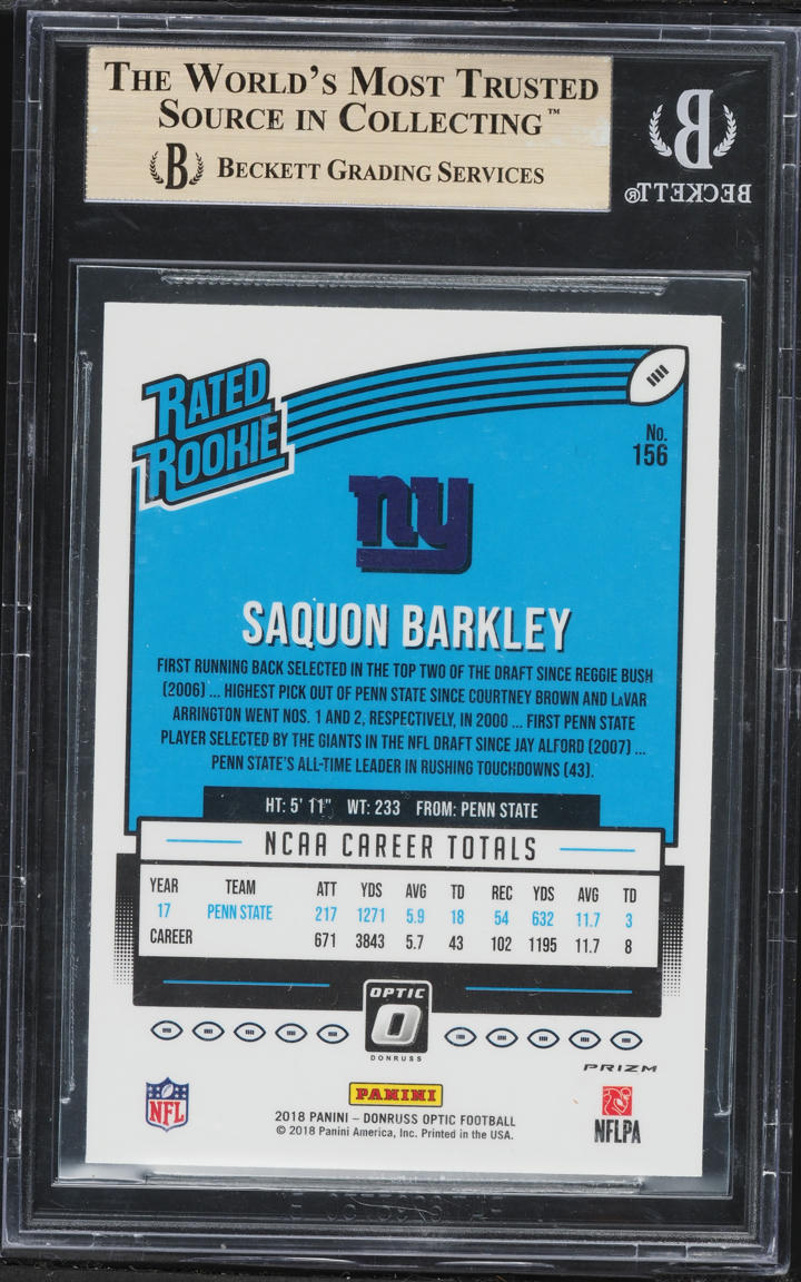 2018 Donruss Optic Holo Saquon Barkley ROOKIE #156 BGS 9.5 GEM MINT