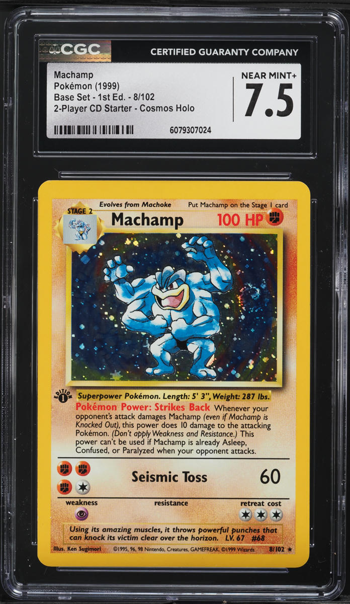 1999 Pokemon Base Set 1st Edition CD Starter Cosmos Holo Machamp #8 CGC 7.5