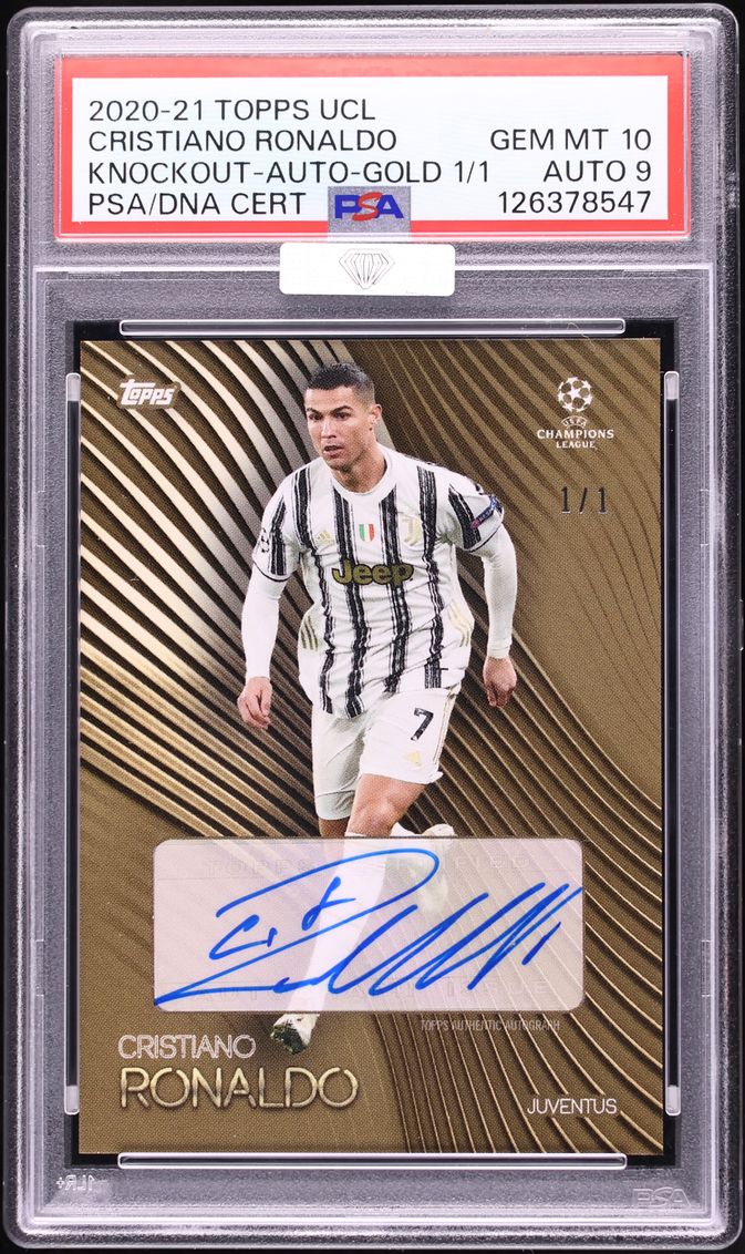 2020 Topps UEFA Champions League Knockout Gold Cristiano Ronaldo AUTO DNA 9 1/1 PSA 10 GEM MINT