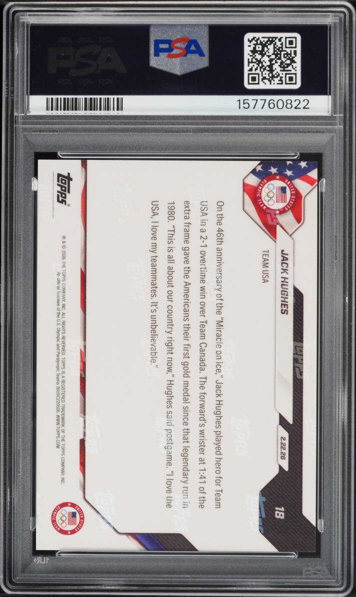 2026 Topps Now Olympics Jack Hughes #18 PSA 9 MINT