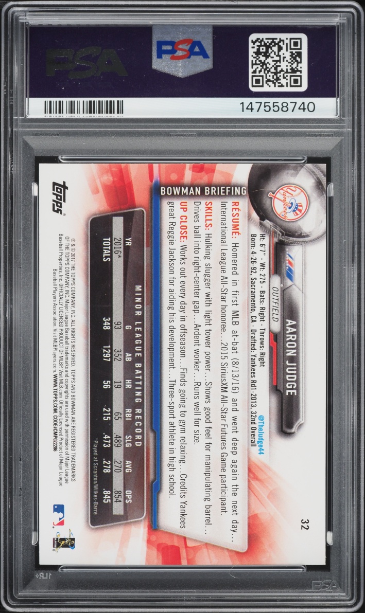 2017 Bowman Aaron Judge ROOKIE #32 PSA 9 MINT