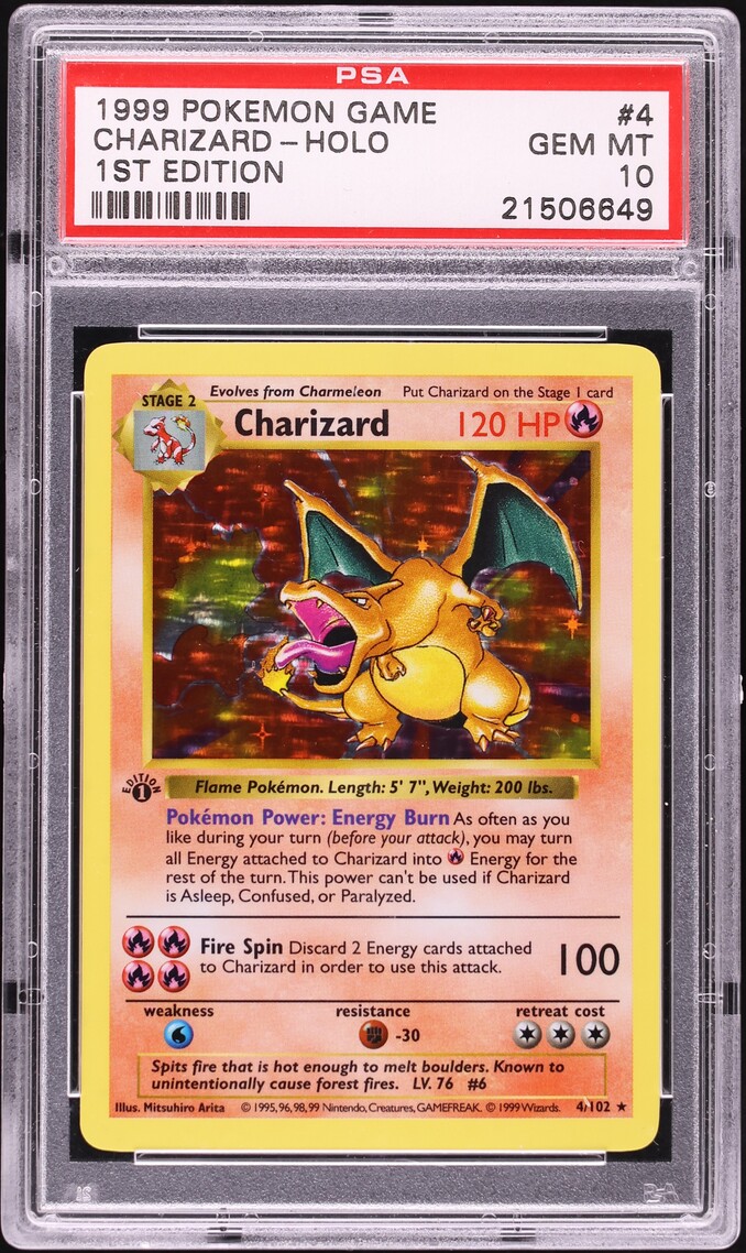 1999 Pokemon Base Set Shadowless 1st Edition Holo Charizard #4 PSA 10 GEM MINT