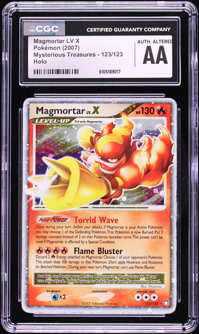 2007 Pokemon Diamond & Pearl Mysterious Treasures Holo Magmortar Lv. X #123 CGC ALTERED AUTH
