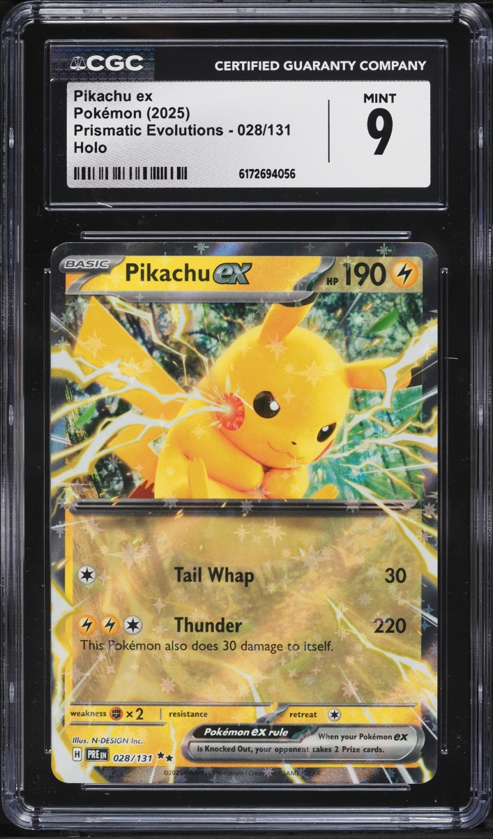 2025 Pokemon Scarlet & Violet Prismatic Evolutions Holo Pikachu EX #28 CGC 9 MINT