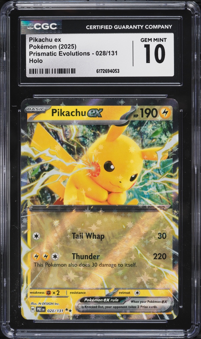 2025 Pokemon Scarlet & Violet Prismatic Evolutions Holo Pikachu EX #28 CGC 10 GEM MINT