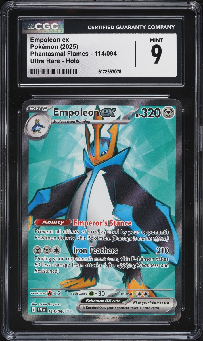 2025 Pokemon Mega Evolution Phantasmal Flames Full Art Empoleon ex #114 CGC 9 MINT