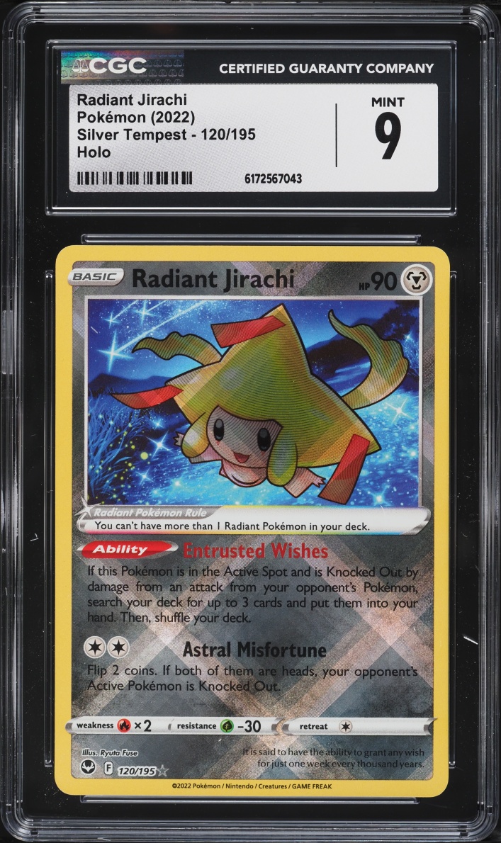 2022 Pokemon Sword & Shield Silver Tempest Holo Radiant Jirachi #120 CGC 9 MINT