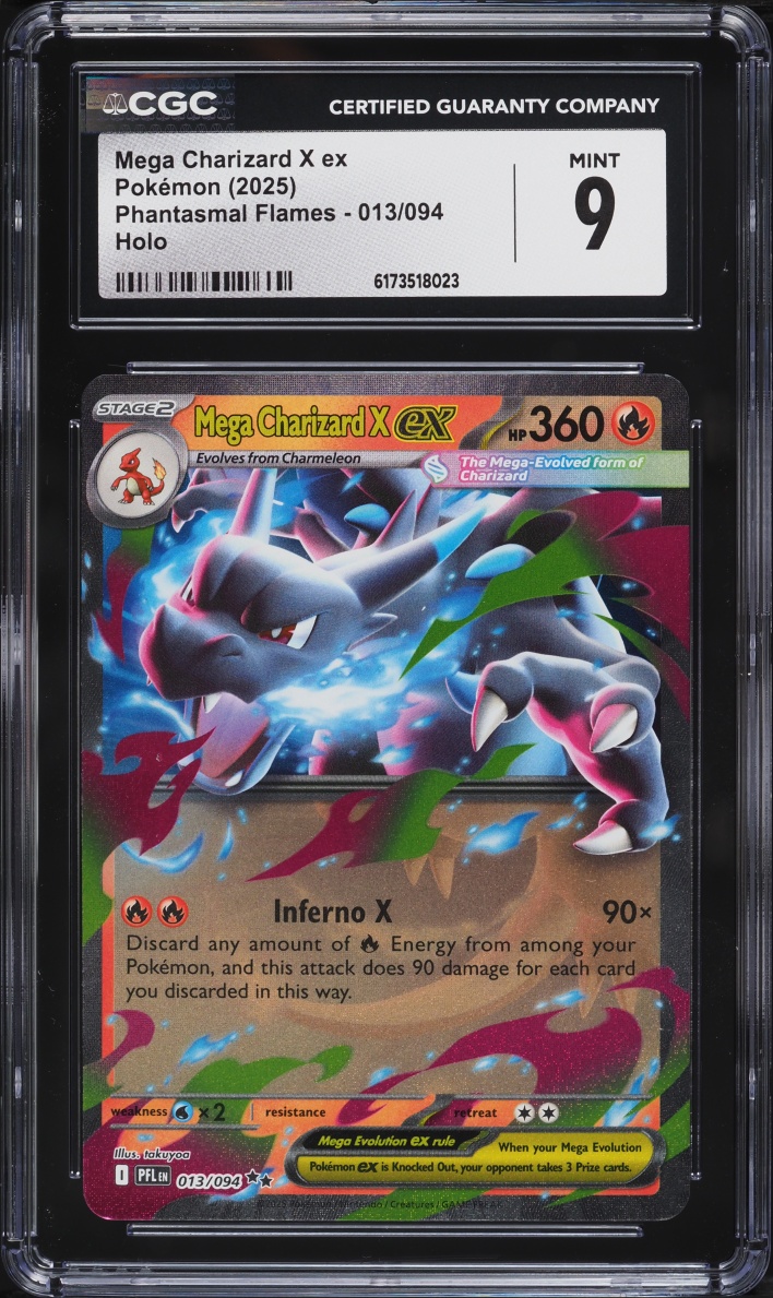2025 Pokemon Mega Evolution Phantasmal Flames Holo Mega Charizard X Ex #13 CGC 9 MINT