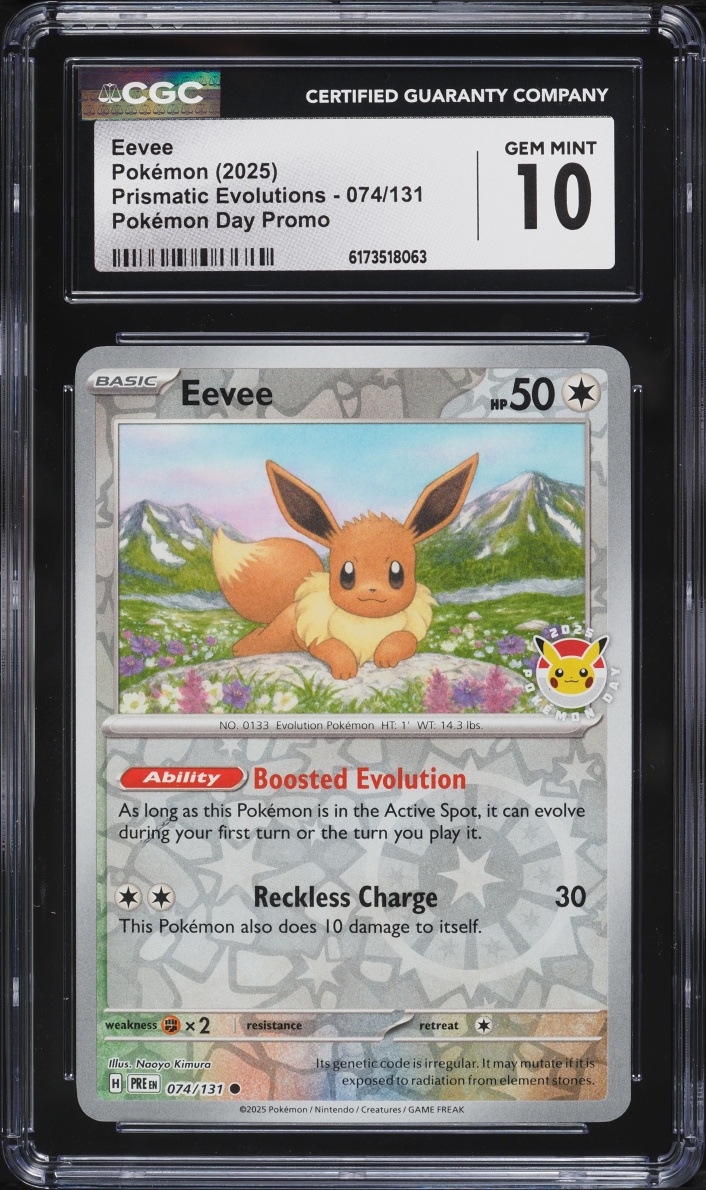 2025 Pokemon Scarlet & Violet Promo Prismatic Evolutions Day Reverse Holo Eevee #074 CGC 10 GEM