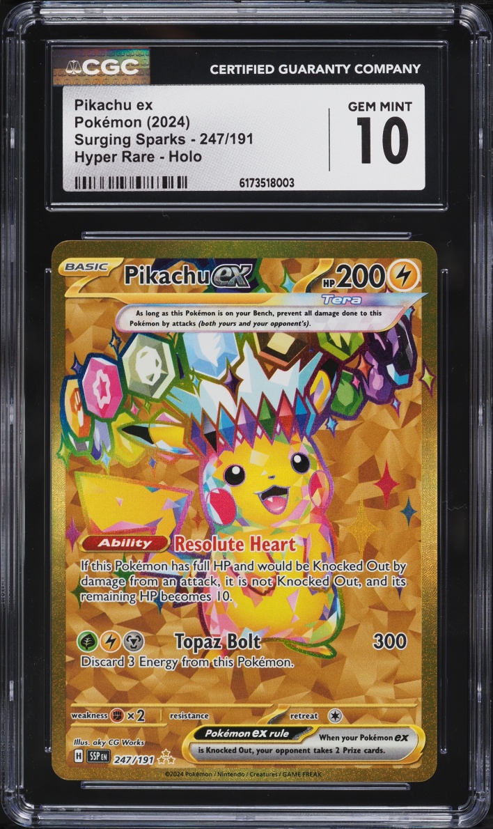 2024 Pokemon Scarlet & Violet Surging Sparks Gold Rare Pikachu ex #247 CGC 10 GEM MINT