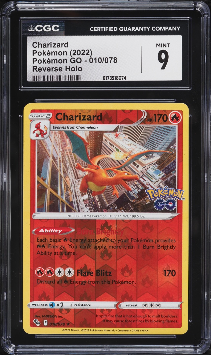 2022 Pokemon Sword & Shield Pokemon GO Reverse Holo Charizard #10 CGC 9 MINT