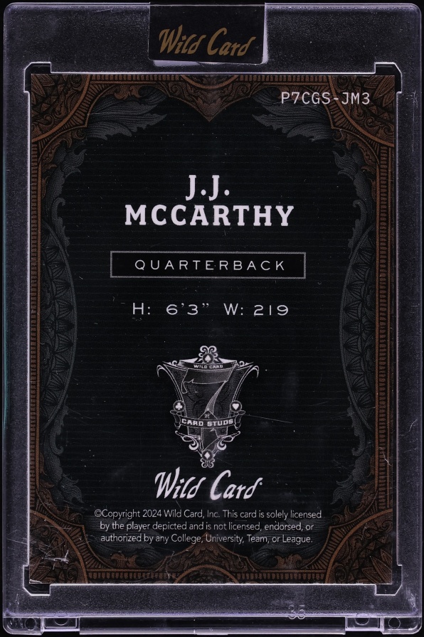 2024 Wild Card 7 Card Studs Galaxy Spades Copper Rainbow J.J. McCarthy ROOKIE /7 #P7CGS-JM3 - Photo 2