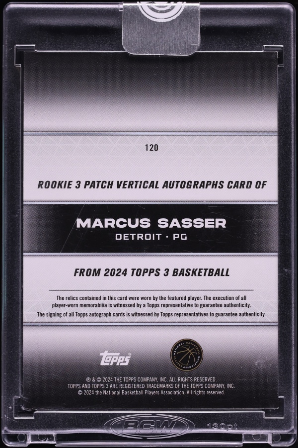 2023 Topps Three Vertical 3 Marcus Sasser ROOKIE PATCH AUTO /25 #120 - Photo 2