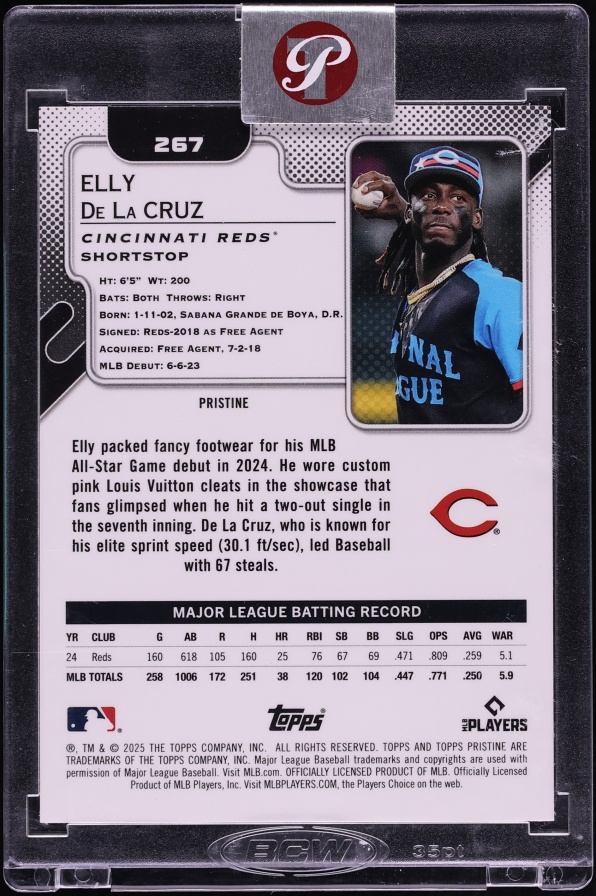 2025 Topps Pristine Aqua Refractor Elly De La Cruz /199 #267 - Photo 2