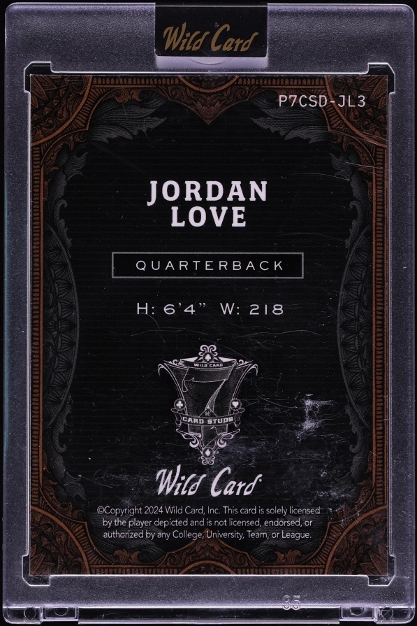 2024 Wild Card 7 Card Studs Fire Scrolls Copper Rainbow Foil Jordan Love /7 #P7CSD-JL3 - Photo 2