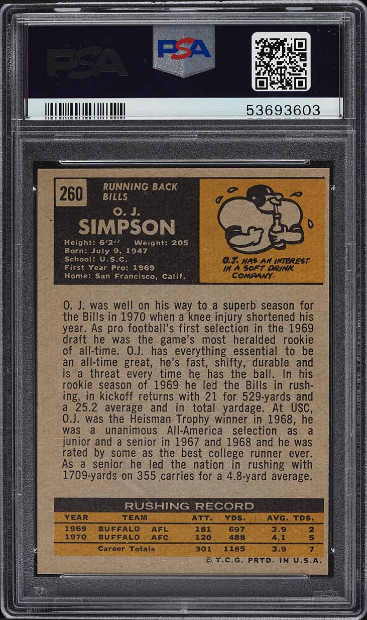 1971 Topps Football O.J. Simpson #260 PSA 6 EXMT