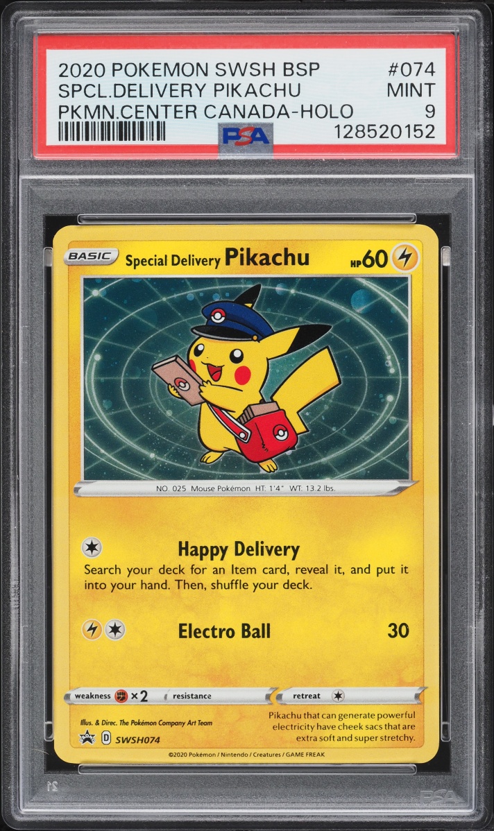 2020 Pokemon Sword & Shield Promo Center Canada Holo Special Delivery Pikachu #SWSH074 PSA 9