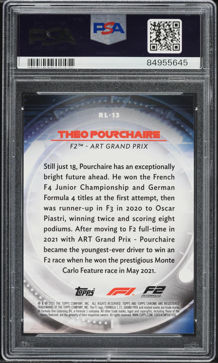 2021 Topps Chrome Formula 1 F1 Redliners Theo Pourchaire #RL-13 PSA 9 MINT