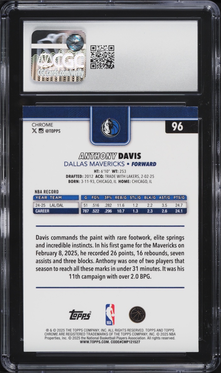 2025 Topps Chrome Anthony Davis #96 CGC 8.5 NM-MT+