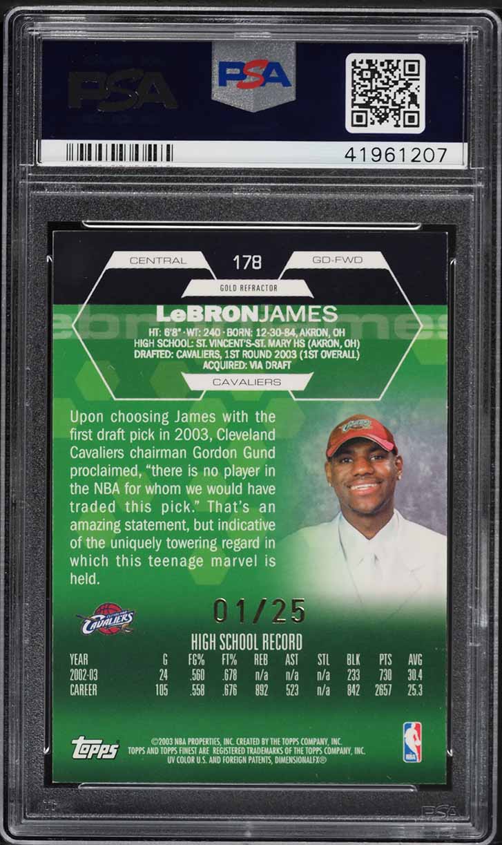2002 Finest Gold Refractor LeBron James ROOKIE 1/25 #178 PSA 7 NRMT