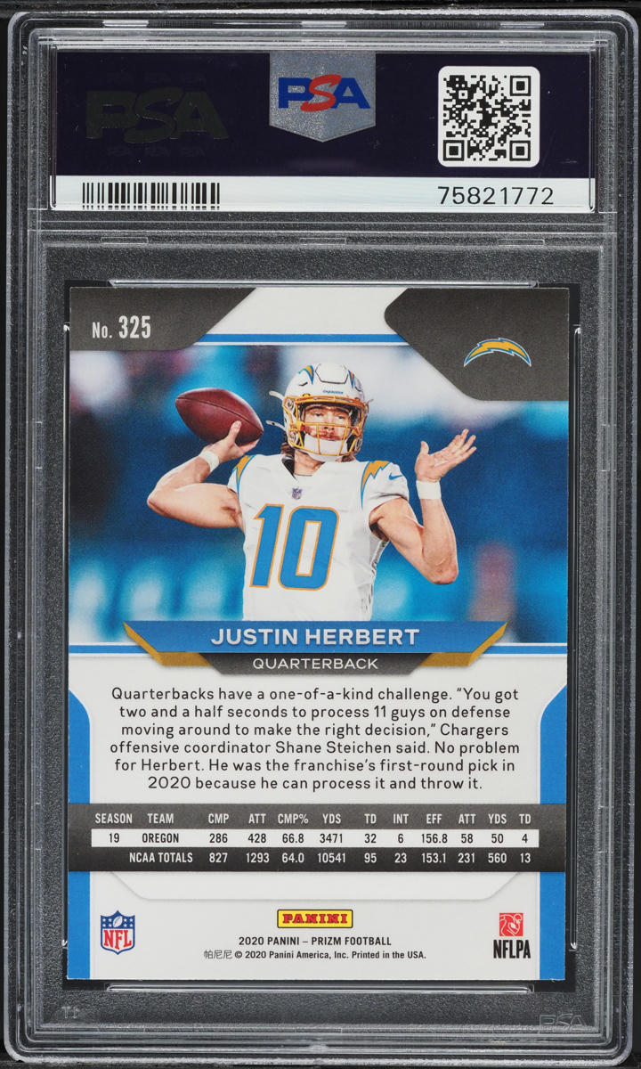 2020 Panini Prizm Justin Herbert ROOKIE #325 PSA 10 GEM MINT
