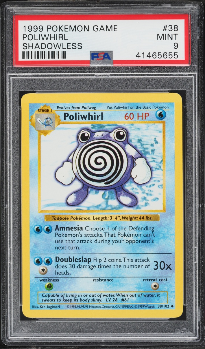 1999 Pokemon Base Set Shadowless Poliwhirl #38 PSA 9 MINT