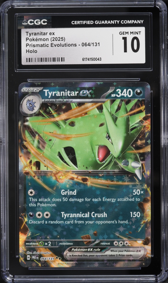 2025 Pokemon Scarlet & Violet Prismatic Evolutions Holo Tyranitar ex #64 CGC 10 GEM MINT