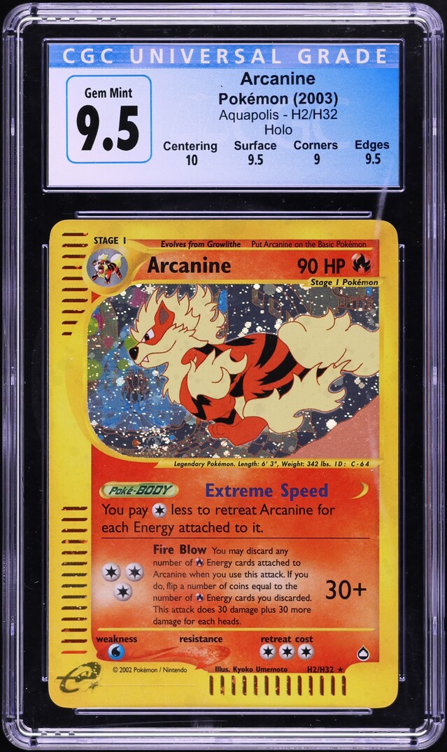 2003 Pokemon Aquapolis Holo Arcanine #H2 CGC 9.5 GEM MINT
