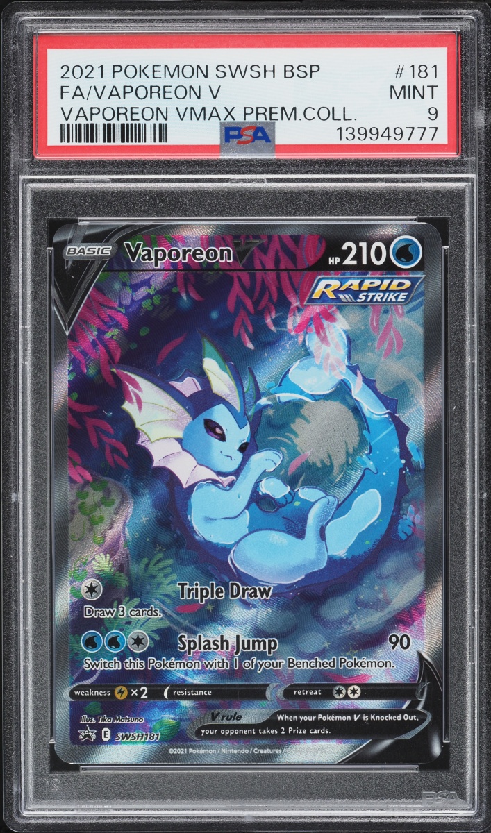 2021 Pokemon Sword & Shield Promo VMAX Premium Collection Full Art Vaporeon V #181 PSA 9 MINT