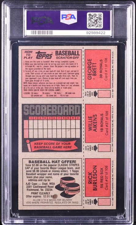 1981 Topps Scratch-Offs George Brett Willie Aikens Rick Burleson PSA 7 NRMT