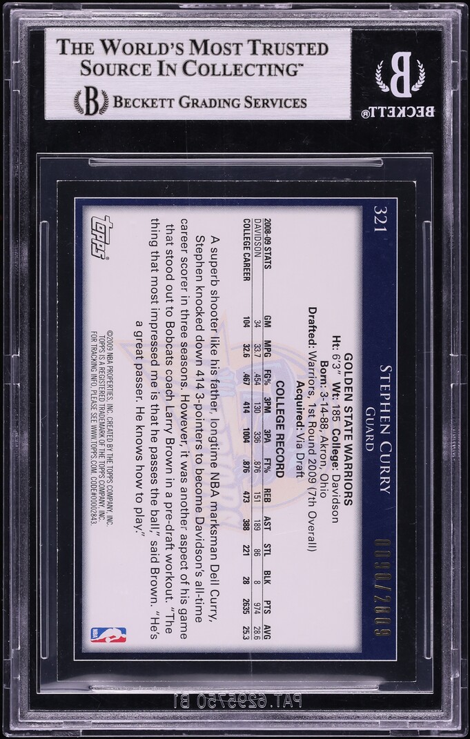 2009 Topps Gold Stephen Curry ROOKIE /2009 #321 BGS 8 NM-MT