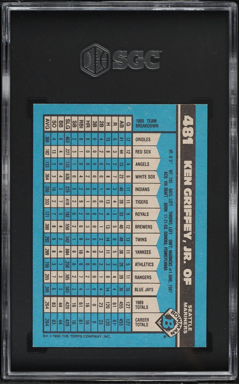 1990 Bowman Ken Griffey Jr. #481 SGC 10 GEM MINT