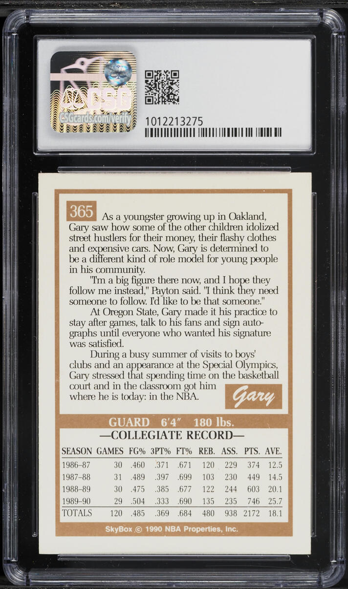 1990 Skybox Basketball Gary Payton ROOKIE #365 CSG 7.5 NRMT+