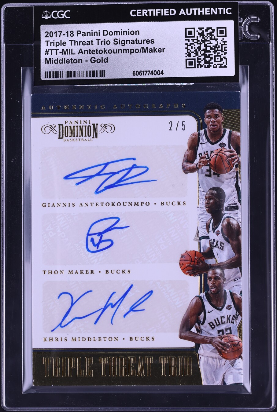 2017 Panini Dominion Triple Gold Middleton Antetokounmpo Maker AUTO /5 CGC AUTH