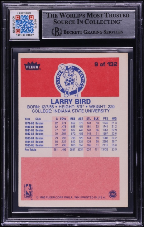 1986 Fleer Basketball Larry Bird PATCH AUTO #9 BGS AUTH