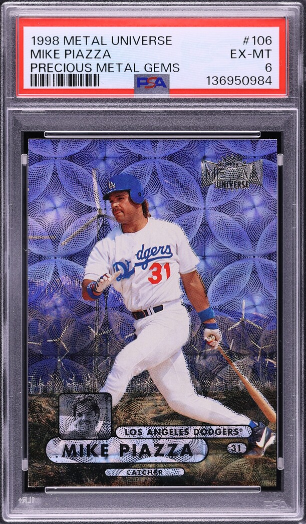 1998 Metal Universe Precious Metal Gems PMG Mike Piazza /50 #106 PSA 6 EXMT - Photo 1