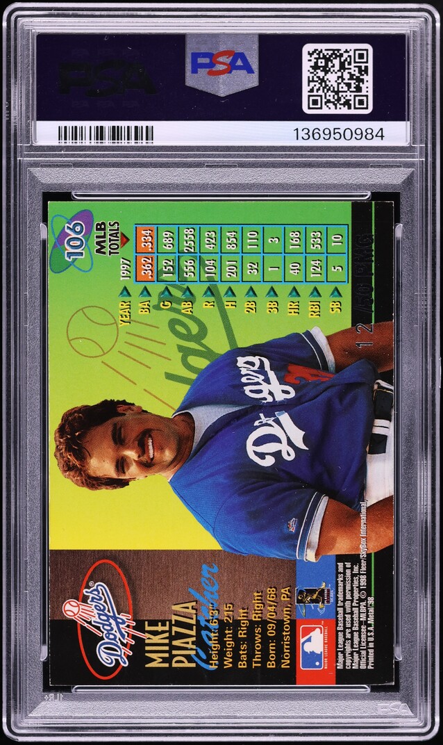 1998 Metal Universe Precious Metal Gems PMG Mike Piazza /50 #106 PSA 6 EXMT - Photo 2