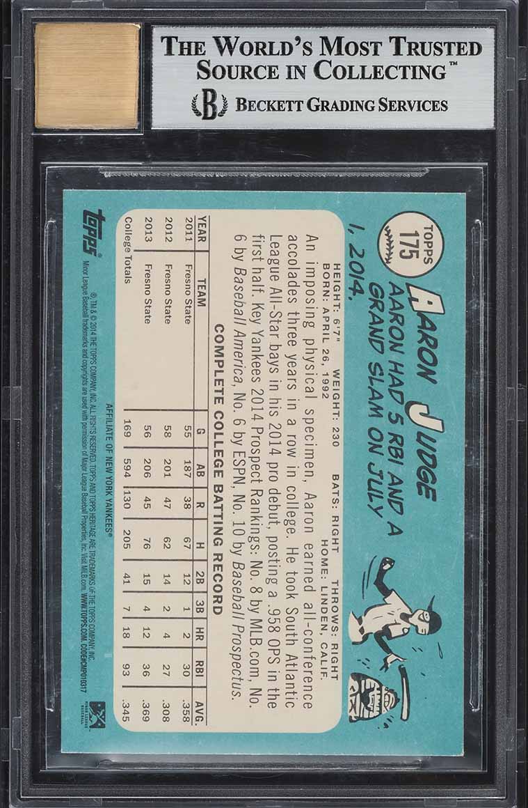 2017 Topps Archives Signature Series Aaron Judge ROOKIE AUTO 1/1 #175 BGS 9 MINT
