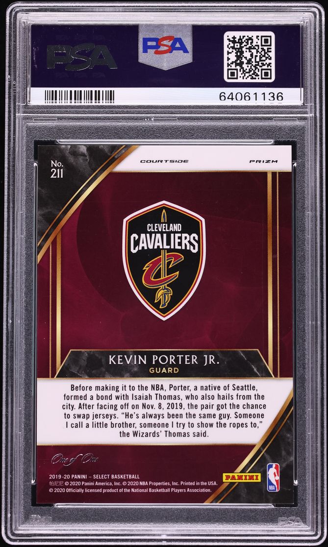 2019 Select Courtside Black Disco Prizm Kevin Porter Jr. 1/1 #211 PSA 10 GEM MINT - Photo 2