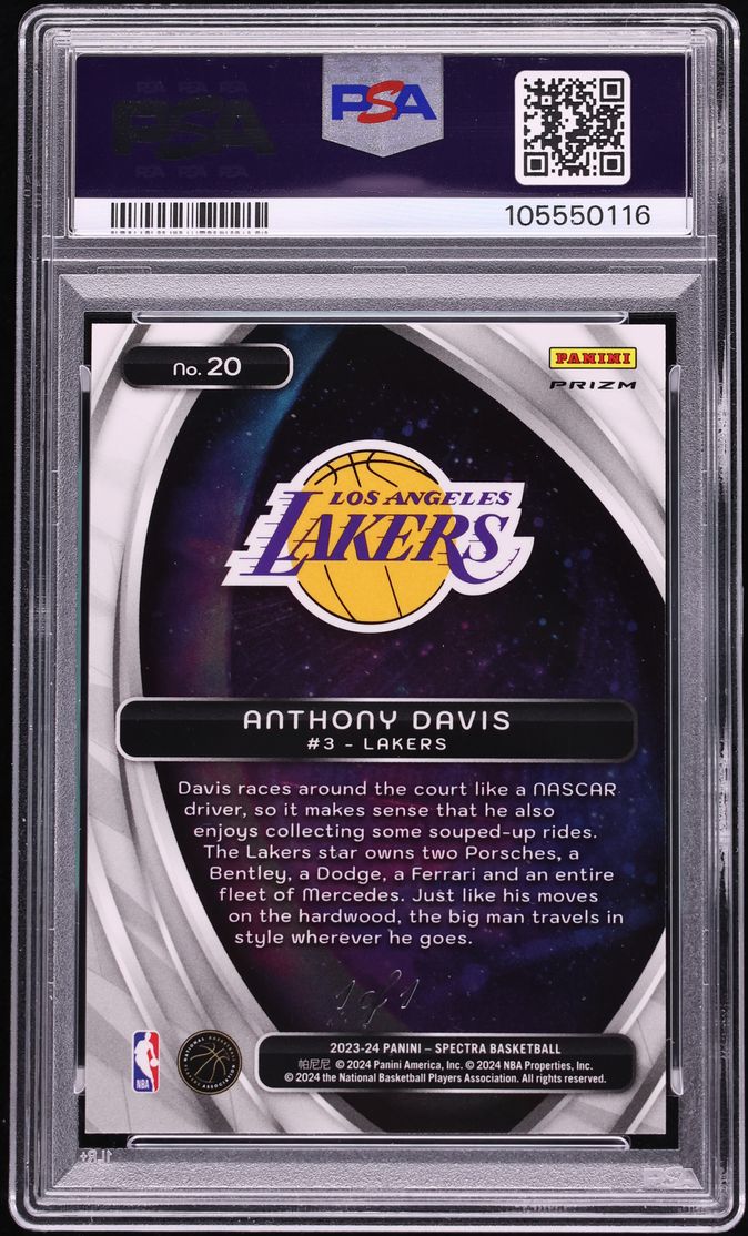 2023 Panini Spectra Titan Gold Vinyl Anthony Davis 1/1 #20 PSA 9 MINT - Photo 2