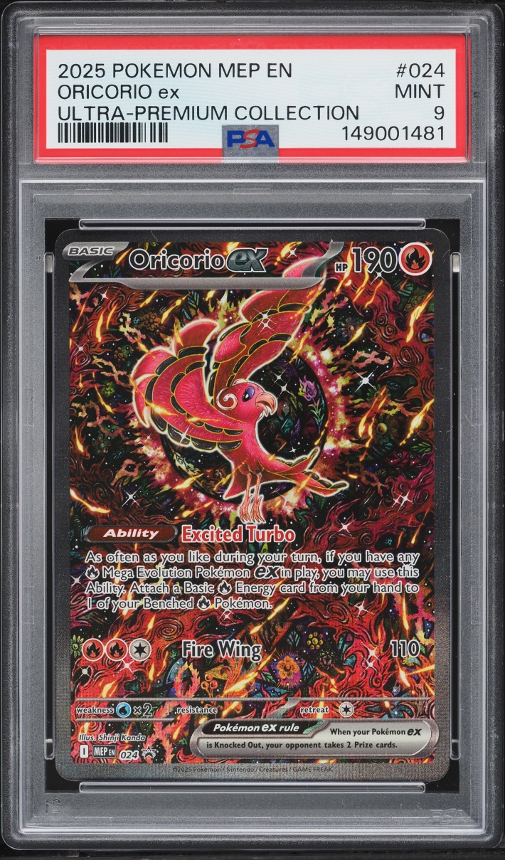 2025 Pokemon Mega Evolution Promo Mega Charizard X Ex UPC Full Art Oricorio Ex #24 PSA 9 MINT