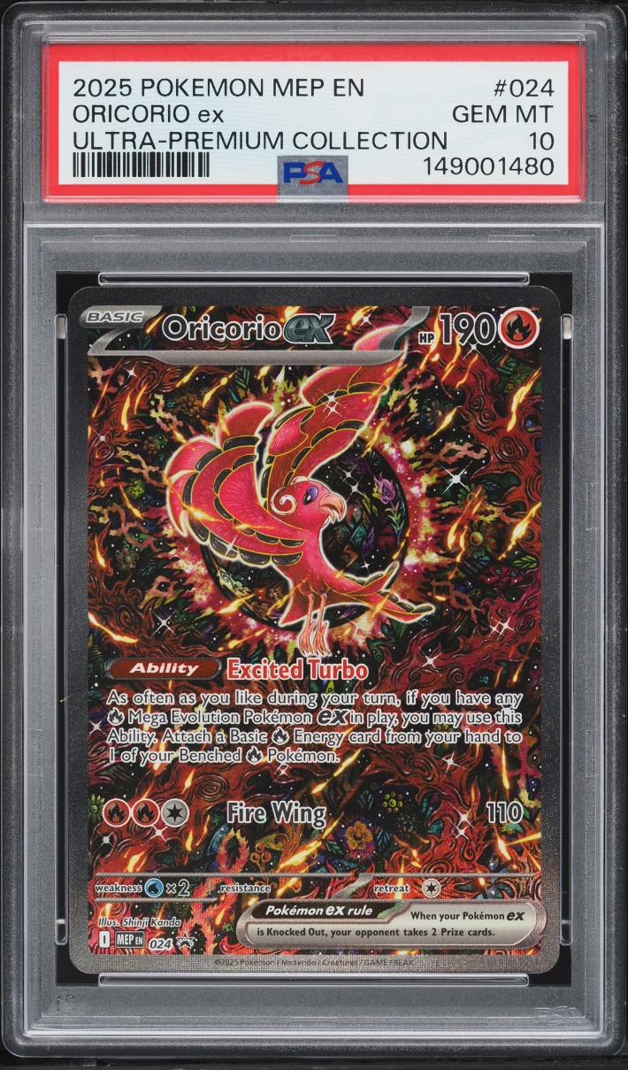 2025 Pokemon Mega Evolution Promo Mega Charizard X Ex UPC Full Art Oricorio Ex #24 PSA 10 GEM